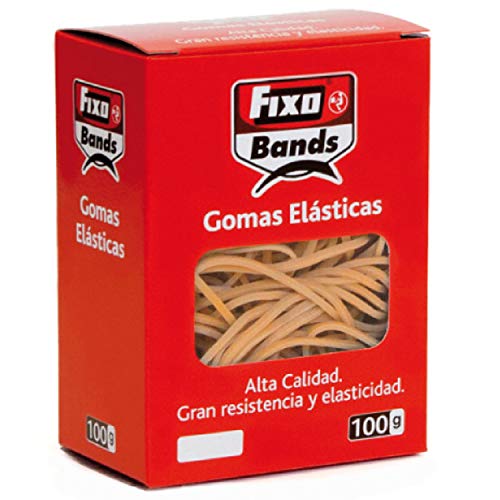 Fixo Bands - Caja Gomas Elásticas Nº12, 2mm x 12cm, 100 Gramos, Caucho, Perfectas para Mantener el Orden