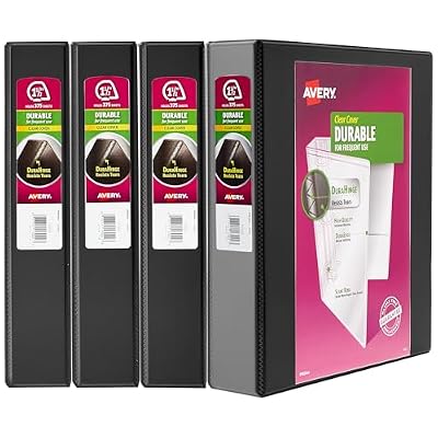 Avery Durable View 3 Ring Binder, 1-1/2 Inch Slant Rings, 4 Black Binders (05738)