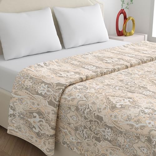 Image of Home Ecstasy 3 Side Zipper Opening Duvet Cover for Double Bed 100% Cotton 300 TC (90 x 100 inch, Colour: Light Brown)