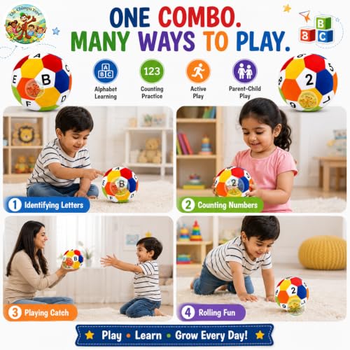 Image of ABCD & Counting Soft Ball Pack of 2, Ball 15 cm Educational Learning Balls for Kids, Alphabet & Number Learning Toy, Colorful Soft Activity Ball for Boys & Girls