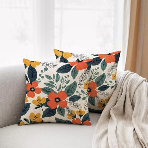 Housse de coussin extérieure imperméable fleur lin 55x55cm pour canapé salon jardin - 3