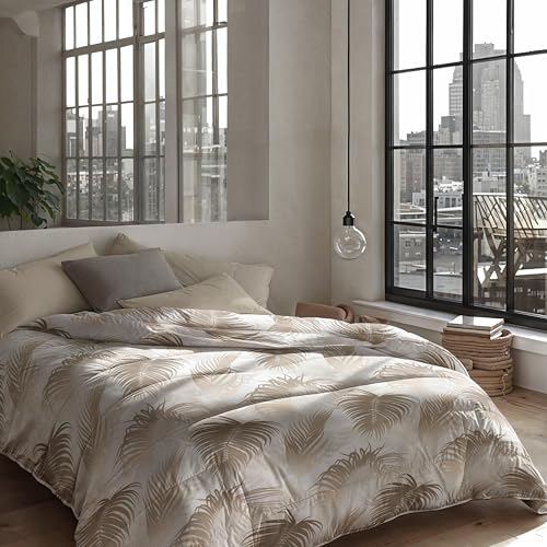 Zelesta Royalbed Bettdecke 4 Jahreszeiten - Bettwäsche winterdecke und Sommer-Bettdecke warm Duvet - Waschbare bettdecke ohne Bezug - Anti-Allergene Steppdecke (Palm Leaves, 135x200cm (S))