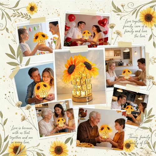 Image of 4000mAh Rechargeable Sunflower Lamp, Unique Gifts for Women | Long-Lasting Battery Life, 3-Color Stepless Dimming Touch Control, Cordless Bedside Night Light, Aesthetic Home Decor