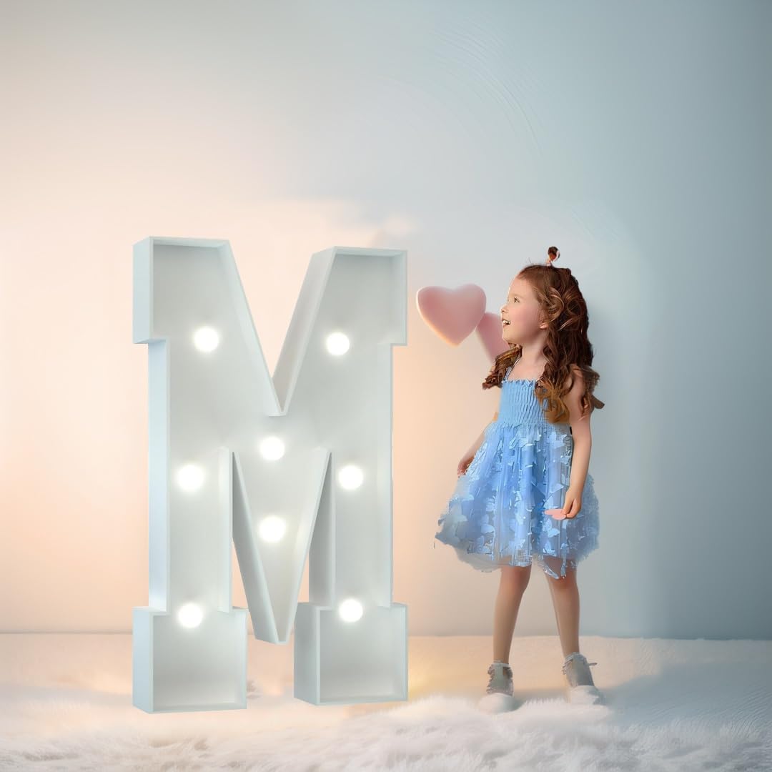 70/100/120cm Marquee Letters Numbers Large Light Up Letters Baby Shower Decorations Wedding Engagement Proposal White Party Decorations Sign Big Cardboard Backdrop(Letter M,120cm/4FT)