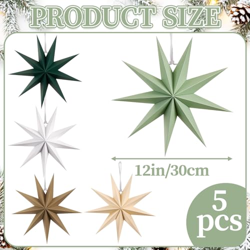 Image of SUNBEAUTY Sage Green 9-Pointed 12 Inch Paper Star Lanterns Christmas Hanging Lamp Paper Decorations Shade Wedding Birthday Christmas Home Party Decorations