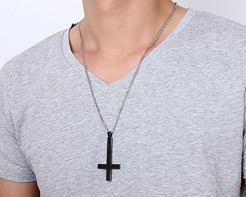 Sinobear Custom Personalized Inverted Cross Necklace Stainless Steel Pendant For Men Women (Black) #TOP4