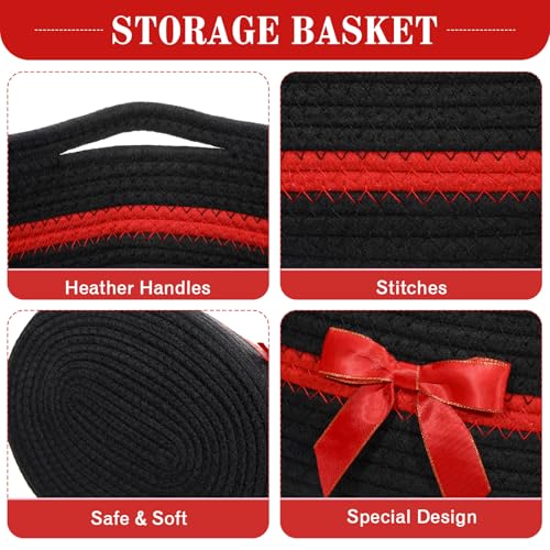Image of Colingmill 1 Set Woven Basket for Gift Empty with Cellophane Wrap Set 14 x 10 x 5.5 Inch, Medium Decorative Gift Basket Empty to Fill, Cotton Rope Storage Box Decor (Black Red)