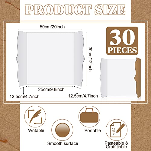 Image of Censen 30 Pcs Trifold Display Board Bulk 12 x 20 Inch Trifold Display Poster Board Presentation Boards White Corrugated Poster Project Boards for Business Presentation Office Back to School Supplies
