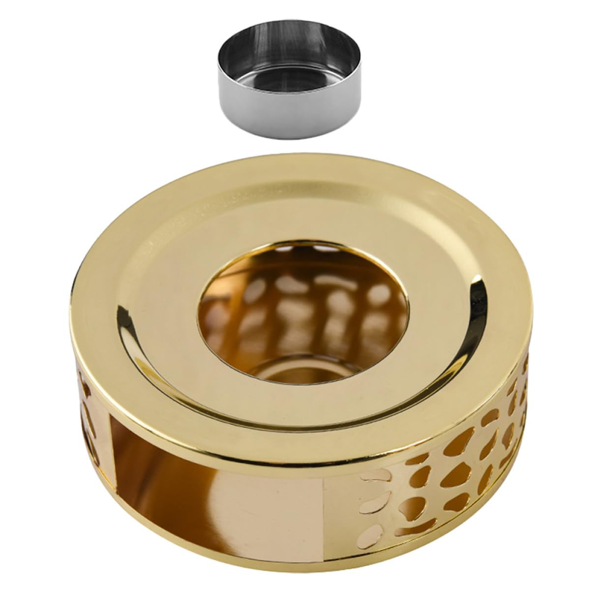 PRETYZOOM Stainless Steel Tea Warmer Heating Base with Tealight Holder Elegant Round Design for Teapots Pots and Hot Drinks for Tea Lovers and Home Decor