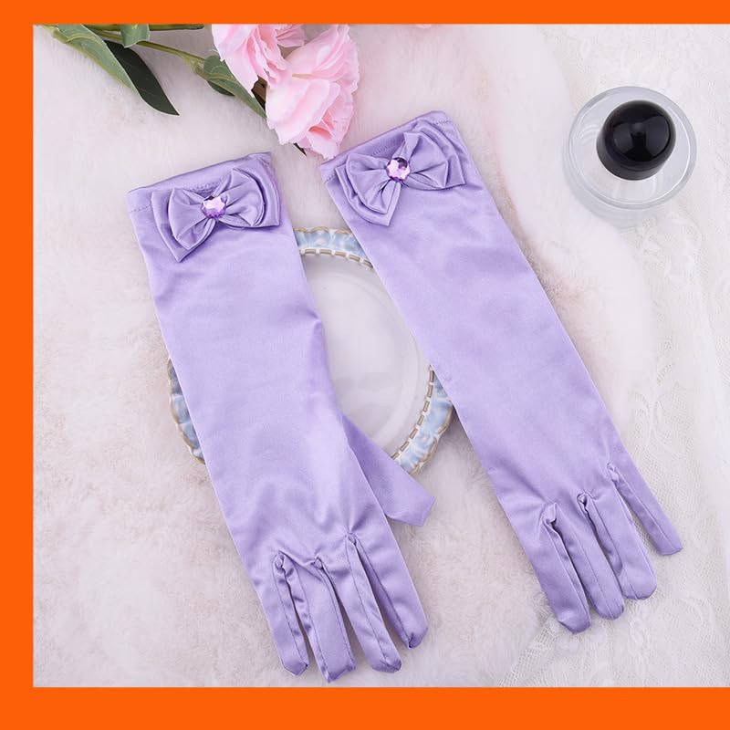 Girls Birthday Party Gloves for Kids Halloween Outfits for Toddler Girl Cosplay Costumes for Tea Party Gloves with Bow Charms 6