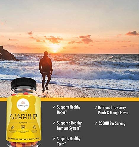 Image of Sunergetic Premium Vitamin D3 Gummies - Powerful Vitamin D Gummies to Support Healthy Bones, Mood & Immune System - 2000 IU of Vitamin D3 per Serving - 60 D3 Gummies