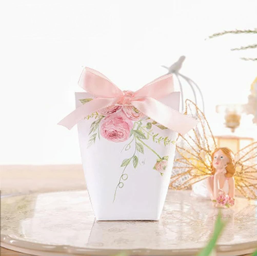 50/100 cajas de regalo de boda, cajas de papel para regalos de baby shower, cajas de dulces con flores rosas