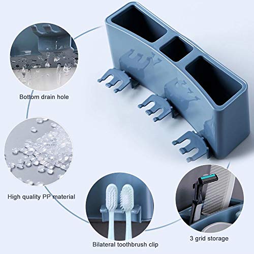 Toothbrush Holder, Wall Mounted Bathroom RV Accessories Organizer with 3 Cups for Electric Toothbrush Toothpaste Combs Razors Eyebrow Trimmers Facial Cleansers Storage