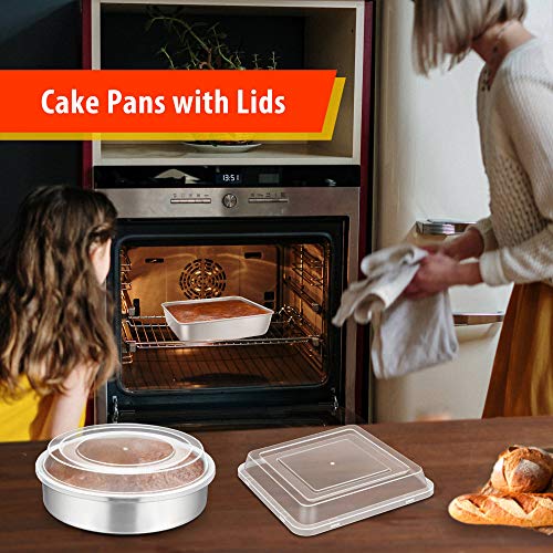 Teamfar Bakeware, Stainless Steel Bakeware Set With Baking Sheet And Rack, Lasagna Pan With Lid, Square & Round Cake Pan With Lid, Muffin Pan & Loaf Pan, Pizza Pan, Healthy & Dishwasher Safe #TOP6