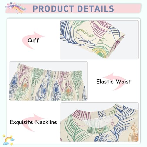 Fustylead Colorful Hand Draw Peacock Feathers Pajamas Cotton Sleepover PJ Set Long Sleeve Lounge Wear4