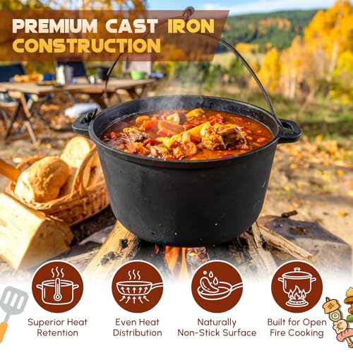 Image of Geetery 15 Pcs Pre-seasoned Cast Iron Cookware Set, Dutch Oven Camping Accessories Kit with Skillet, Pan, Pot, Gloves, Lid Lifter, Storage Bag, Scrubber for Kitchen Ourdoor Campfire Grill BBQ Cookware