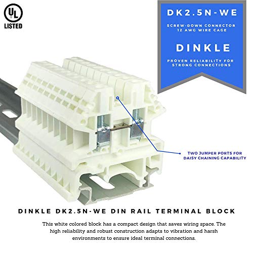 Dinkle White Dk2.5N-We Din Rail Terminal Block Screw Type Ul 600V 20A 12-22Awg, Pack Of 100 #TOP1