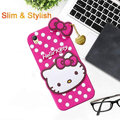 Image of Unirock Hello Kitty Back Case Cover for Oppo A37| 3D Cute Hello Kitty Case |Soft Silicone Rubber Back Cover with Pendant Kitty Cover for Oppo A37 (Pink)
