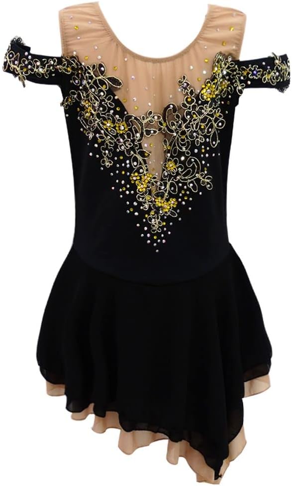 Ice Figure Skating Dress Women's Mesh Black Three-Dimensional Embroidery Training Performance