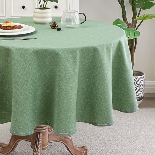 cusugbaso Sage Green Round Tablecloth, Faux Linen Waterproof & Stain Resistant Decorative Table Cloth - Farmhouse Fabric Cover for Dining/Party/Wedding (Round,60 Inch (2-4 Seats), Sage Green