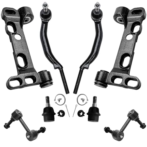 Image of Detroit Axle - Front Lower Control Arm Brackets + Lower Ball Joints + Outer Tie Rods + Sway Bars Replacement for Chevrolet Trailblazer EXT GMC Envoy Bravada (14mm Tie Rods Only) - 8pc Set