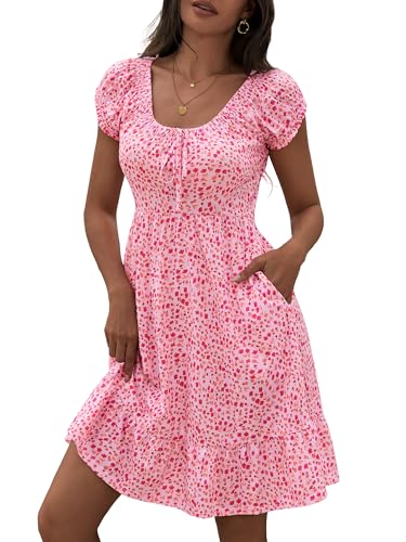 Image of HUHOT Teen Petite Women Floral Short Summer Mini Dresses with Pockets Cute Milkmaid Sundress 2026
