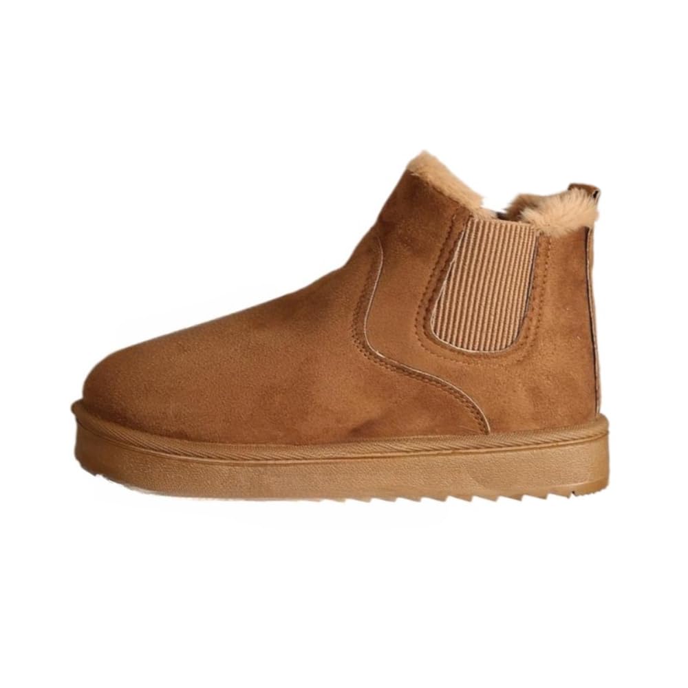 Womens Boots Stylish Comfortable Faux Leather Suede Flat Slip-On Snow Boots for Warmth and Fashion - Short Design