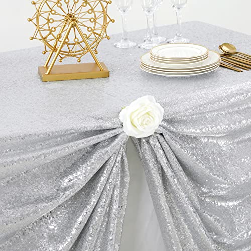 B-Cool Sequin Tablecloth Wedding Table Decoration 50X50 Inches Square Table Fabric Thanksgiving Table Cloth Sparkle Overlays Glitz Silver Sequin Fabric Tablecloth Baby Shower Birthday #TOP1