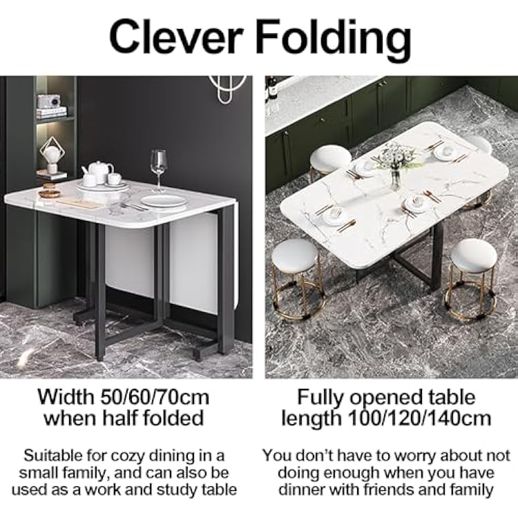 Folding Dining Table with Modern, Foldable Multipurpose Dining Table, Table Drop Leaf Dining Table with Legs, Solid Wooden Foldable Kitchen Table, Space Saving, for Dining Room Kitchen Living Room (C