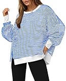 Fisoew Women's Fall Oversized Sweatshirt Casual Waffle Knit Long Sleeve Crewneck Split Pullover Tunic Tops White