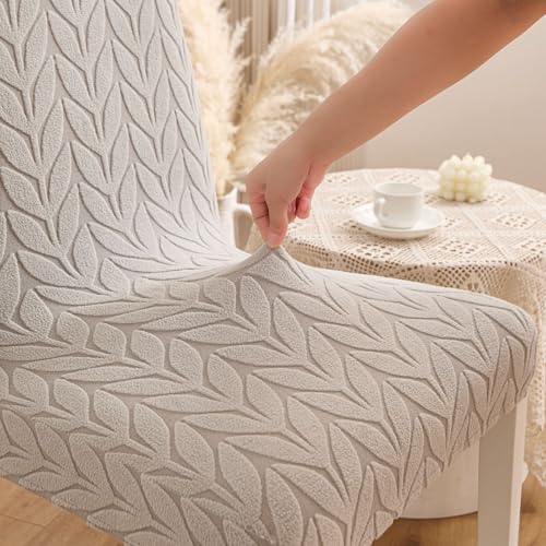 Image of HOMETHREADS Stretchable Elastic Jacquard Chair Seat Cover - Removable & Washable, Durable Seat Protector for Dining Room, Kitchen, Restaurant & Party Chairs (Light Grey, Pack of 4)