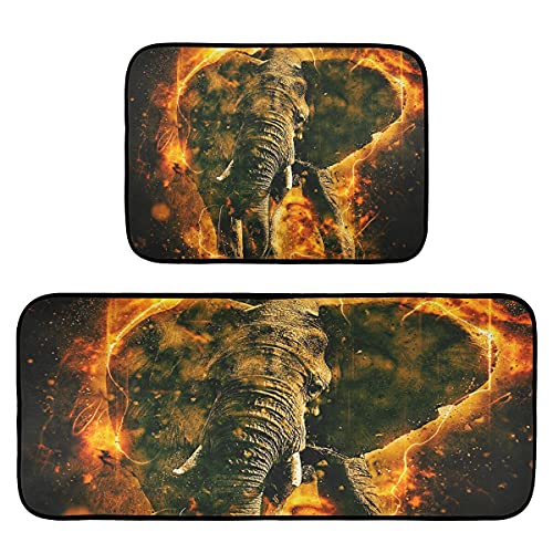 African Elephant Black Kitchen Rugs And Mats Set 2 Piece Non Slip Washable Runner Rug Set Of 2 For Kitchen Sink Floor Home Decor Laundry #TOP15