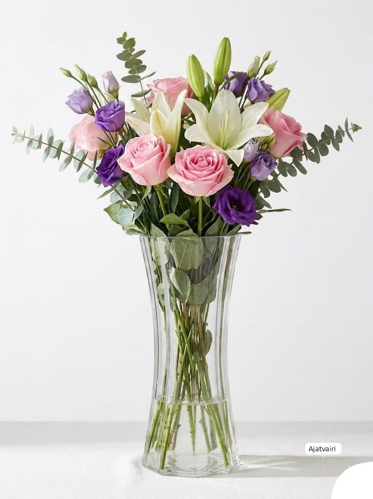decorative transparent flower vase for home decoration | modern clear plastic flower vase for living room, center table, dining table, office desk & wedding decor | elegant aesthetic floral vase