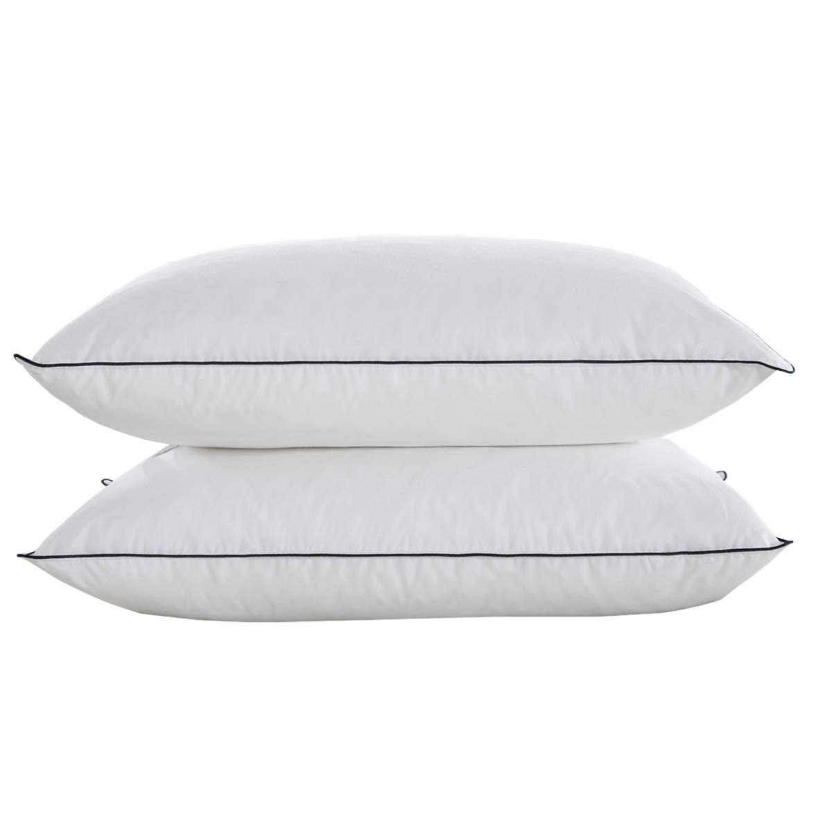 White Goose Feather and Down Pillow (Standard/Queen, 2 Pack) - Hypo Allergenic and Easy Care - Premium Quality Bed Pillows with Navy Piping