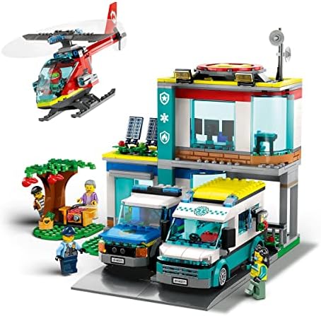 LEGO 60371 City Emergency Vehicles HQ Set with Fire Rescue Helicopter Toy, Ambulance, Motorbike and Police Car Toys, Gift for Boys & Girls Age 6 Plus