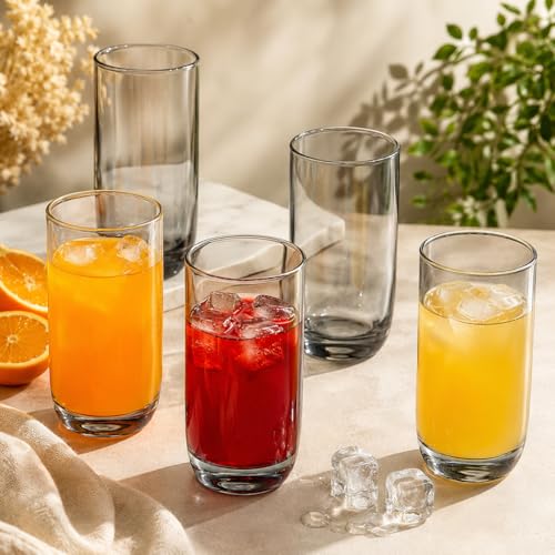 Image of bellemax 250 ML Premium Juice Glasses Drinking Glasses,Highball Lead-Free Glasses,Tumblers for Water,Juice,Beer,Cocktail and Mixed Drinks - 6 Pieces,Transparent (BM- 15)