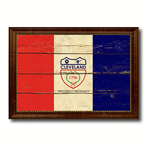 Cleveland City Ohio State Flag Vintage Canvas Print Brown Picture Frame Home Decor Wall Art Gifts - 27"x39"