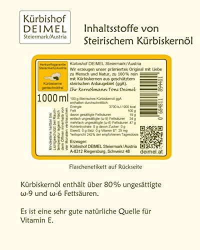 Kürbishof DEIMEL - Voordelig set - Originele Stiermarkse pompoenzaadolie BGA uit Oostenrijk - Met garantie van oorsprong - Rechtstreeks van de producent - Jaarlijkse prijs (3 x 1000 ml) - Image 6