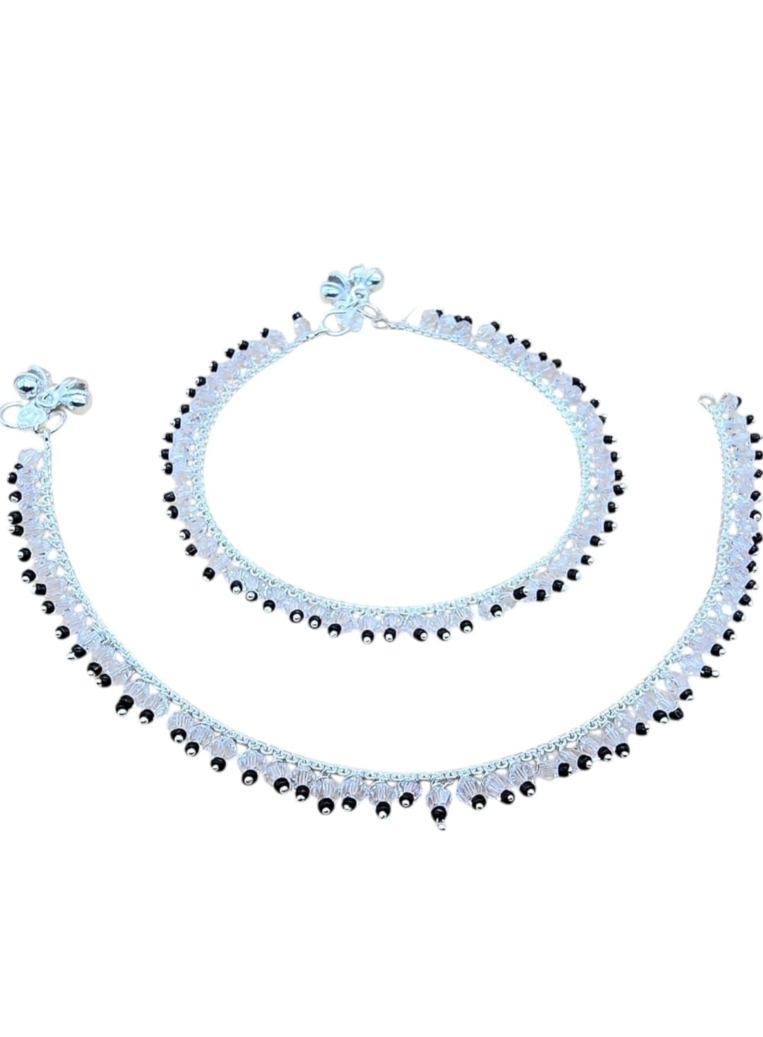 Elegant Silver-Plated Anklet Set with Black Beads – Traditional Payal for Women & Girls-picture-30