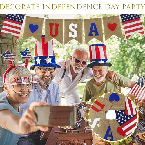 Image of 2 Pcs USA Independence Day Banner Celebration American Flag 4th of July Decorative Fireplace Red White Blue Theme Party Decoration Supplies Memorial Day