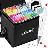 SFAIH Alcohol Markers Fine & Chisel - 101 Colors Double Tipped Art Markers for Adult Coloring Sketch Illustration Comics, Gifts for Artist Adult - Greeting Card & Leather Storage Box, Refillable Ink