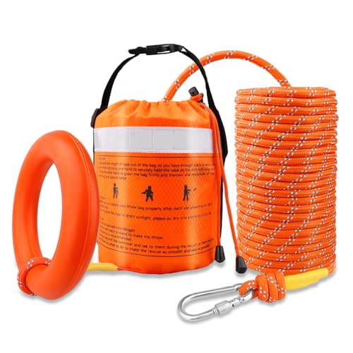 Water Rescue Throw Bag with 50FT Rope in 3/10In, Throwable Floating Device Tensile Strength Rated to 1844lbs with Reflective Strap, Emergency Safety Equipment for Kayaking, Boating, Fishing, Rafting