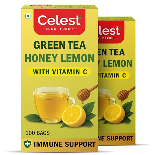 Image of Celest Green Tea, Lemon & Honey, 100 Bags | Immunity Packed with Vitamin C | Green Teabags | Pack of 2