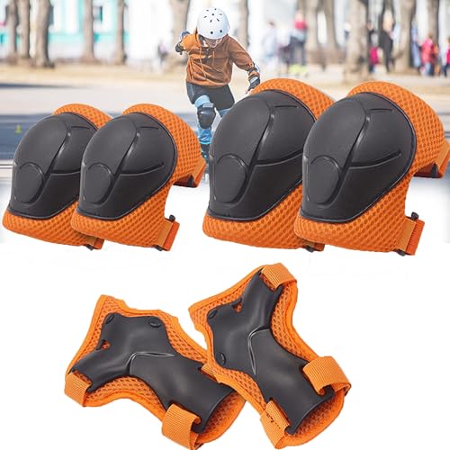 CXAFQ Juego De 6 Piezas Protector Naranja Para Patines De Niños, Set De Protección Patinaje, Protección Infantil De Ajustable Rodilleras Coderas Para Patinaje Ciclismo Monopatín y Deportes Extremos