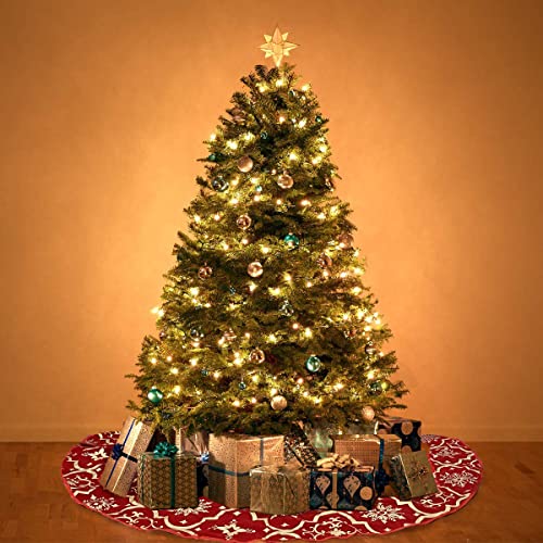 Red-Flannel-Tree-Mat-48-inches-Large-with-Gilded-Christmas-Patterns-Skirt-for-Xmas-Tree-Holiday-Party-Decorations-Indoor-Outdoor-with-1-Christmas-Stocking Red Flannel Tree Mat 48 inches Large with Gilded Christmas Patterns Skirt for Xmas Tree Holiday Party Decorations Indoor Outdoor with 1 Christmas Stocking