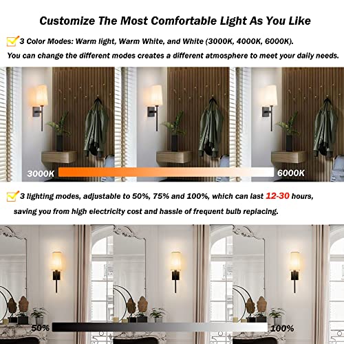 Battery Operated Wall Sconce Set Of Two, Wireless Wall Sconce Lighting With Remote Control, Indoor Dimmable Battery Operated Wall Lamp Light Fixture With 3 Color Temp Bulb For Bedroom Living Room ( Co #TOP2