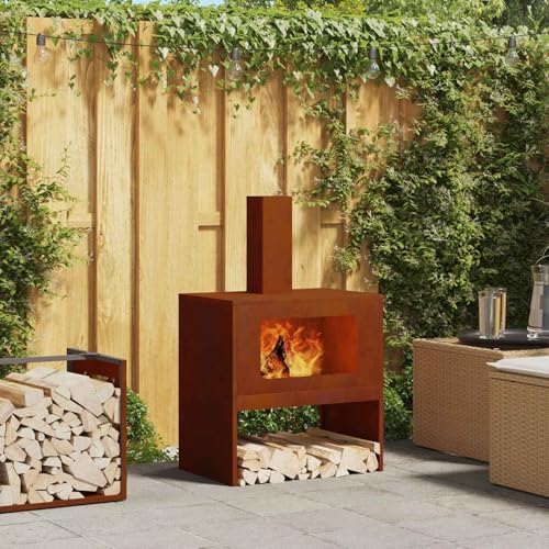 sephironlbb Brasero marrón de acero resistente a la intemperie, 60 x 40 x 96 cm, con chimenea y almacenamiento de registros, ideal para jardín, terraza, exterior, calor acogedor