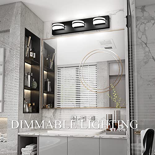 Aipsun Dimmable Modern Black Vanity Light Acrylic Led Vanity Light 3 Lights Bathroom Wall Light(White Light 6000K) #TOP4