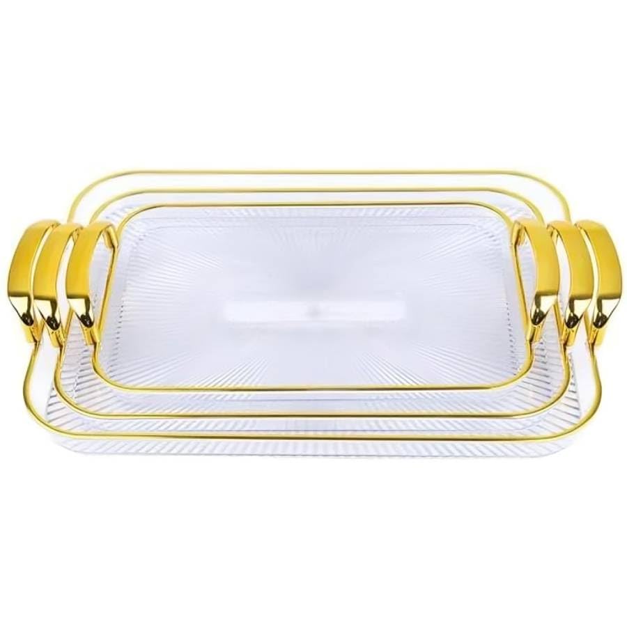 Portal AE Serving Tray Acrylic Large Table Rectangular Cup Tea Tray With Golden Handel 35 * 25 (Clear)