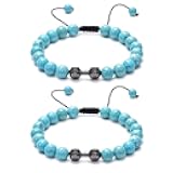 Kcsznk Dumbbell Bracelet for Men, 8mm Natural Stone Beaded Bracelets, Adjustable Woven Gym Weighted Wristband Bracelet Set Gifts, Charm Dumbbell Bracelets for Her or Him